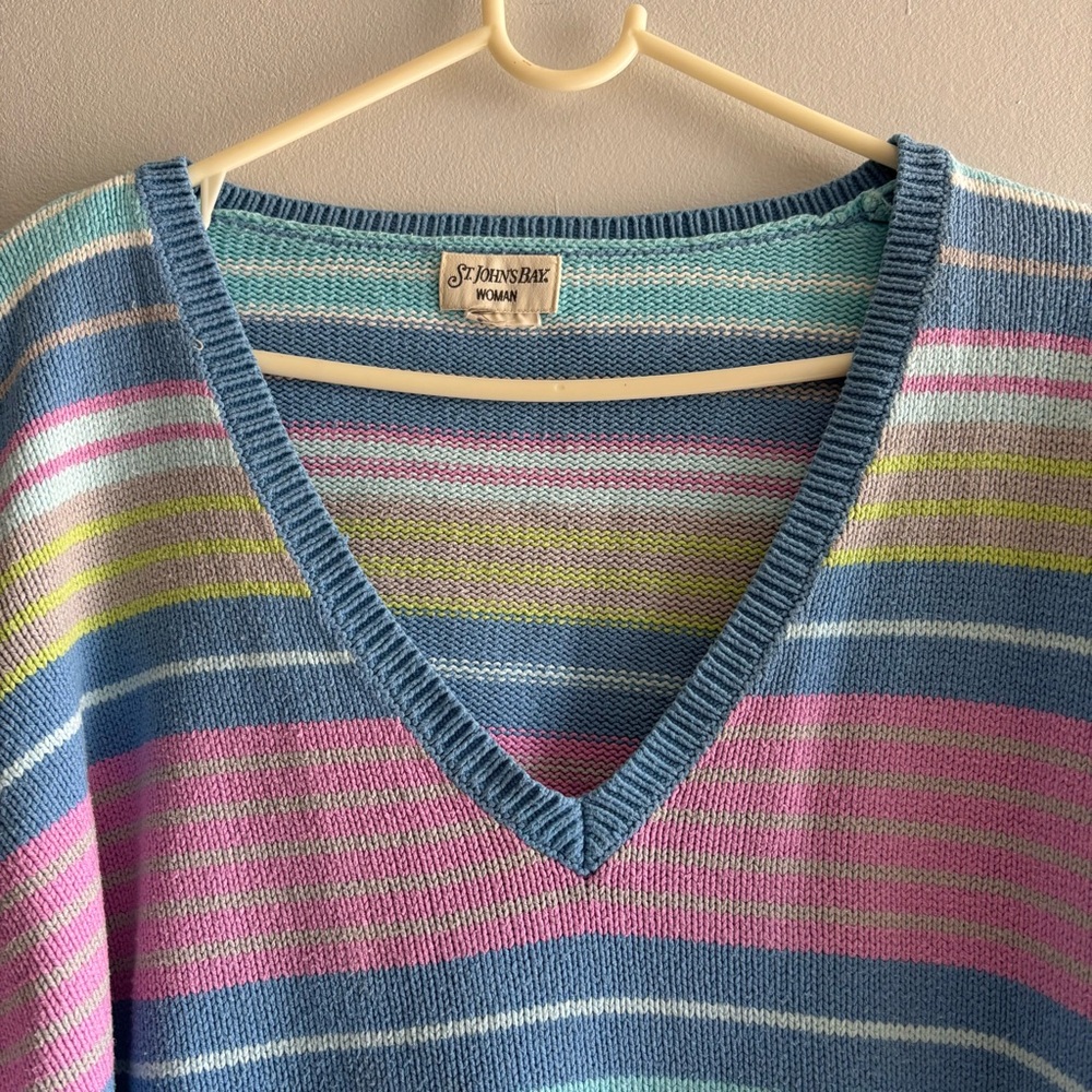VTG Y2K St John's Bay Women Pullover Long Sleeve Sweater Pastel Colors 2XL READ